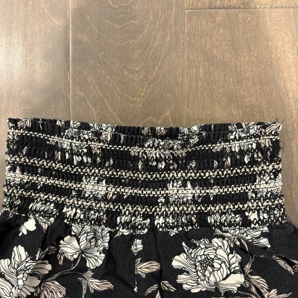 DaHui Hawaii Pants Womens Medium Black White Floral Wide Leg Linen Blend Smocked - Picture 2 of 16